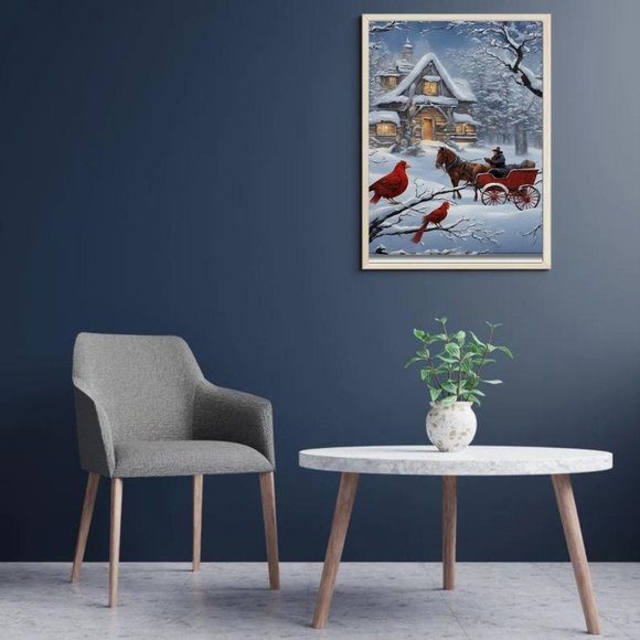 Enchanting Snowy Landscape & Red Bird: Holiday Art Print - Picture 1 of 4
